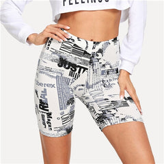 Modern Lady Allover Letter Print Cycling Crop Short Leggings  Modern Lady Women Pants Trousers