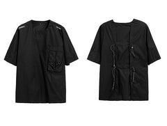 Hip Hop T Shirts Streetwear Men Loose Elastic Band Back Tops  Fashion Summer Harajuku Short Sleeves Shirts