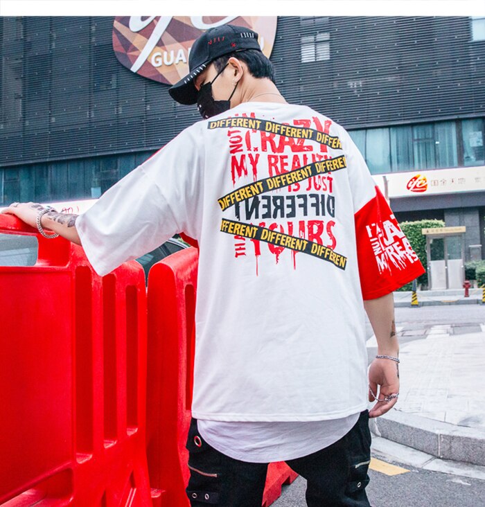 Men Color Patchwork Letter Print Male Short Sleeve Hip Hop Tops Summer T Shirt Couple Harajuku Streetwear | Vimost Shop.
