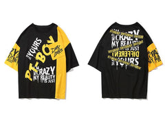 Men Color Patchwork Letter Print Male Short Sleeve Hip Hop Tops Summer T Shirt Couple Harajuku Streetwear