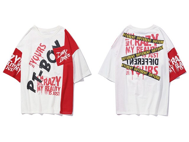 Men Color Patchwork Letter Print Male Short Sleeve Hip Hop Tops Summer T Shirt Couple Harajuku Streetwear | Vimost Shop.