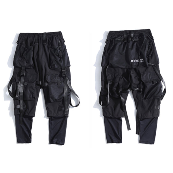 Ribbons Multi Pockets Cargo Pants Men Harajuku Casual Track Trouser Hip Hop Streetwear Techwear Pants Joggers Men | Vimost Shop.
