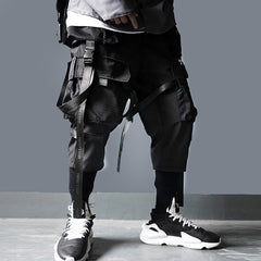 Ribbons Multi Pockets Cargo Pants Men Harajuku Casual Track Trouser Hip Hop Streetwear Techwear Pants Joggers Men