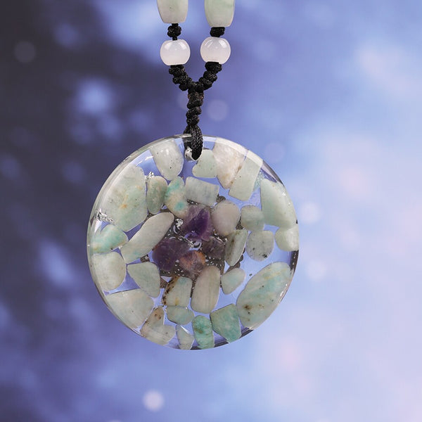 Amazonite Necklace Orgonite Energy Pendant Resin Jewelry Handcraft Pendant Gathering Wealth Brings Good Luck Woman Necklace | Vimost Shop.