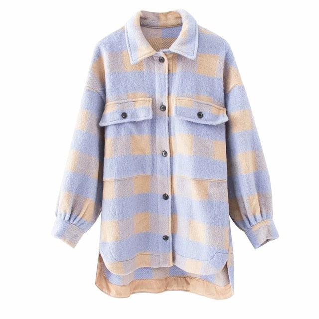 Toppies vintage lattice long jacekt coat women shirt jacket oversized plus size women jacket | Vimost Shop.