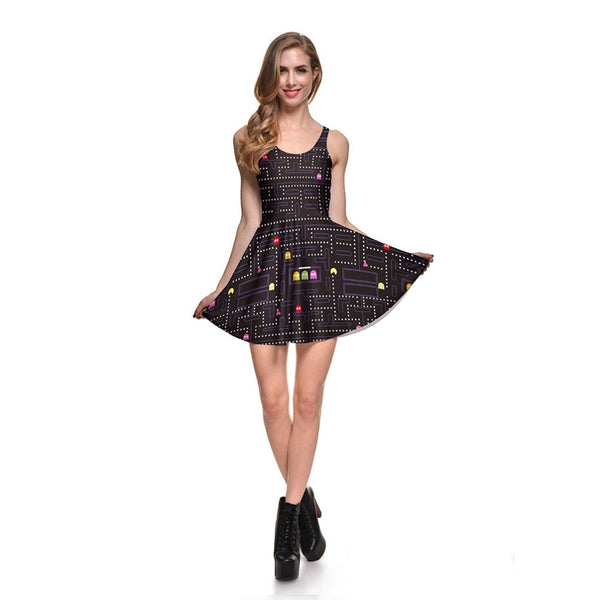 Fashion Women Casual Work Dresses Fit and Flare Digital Printing Muzman SKATER DRESS Vestidos | Vimost Shop.
