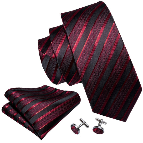 Male Luxury Neck Tie For Men Business Red Striped 100% Silk Tie Set Barry.Wang Fashion Design Neckwear Dropshipping LS-5022 | Vimost Shop.