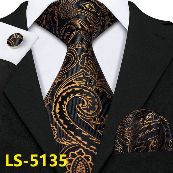 Male Luxury Neck Tie For Men Business Red Striped 100% Silk Tie Set Barry.Wang Fashion Design Neckwear Dropshipping LS-5022 | Vimost Shop.