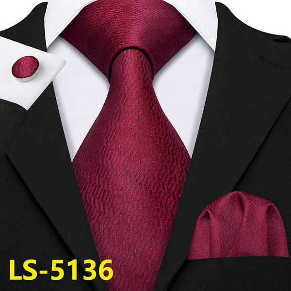 Male Luxury Neck Tie For Men Business Red Striped 100% Silk Tie Set Barry.Wang Fashion Design Neckwear Dropshipping LS-5022 | Vimost Shop.