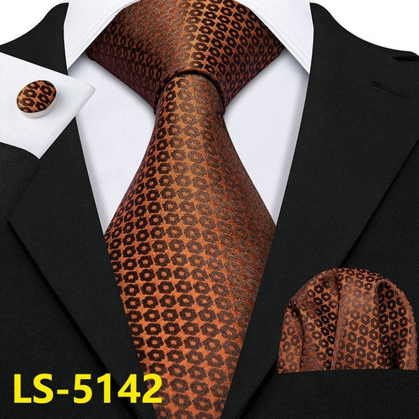 Male Luxury Neck Tie For Men Business Red Striped 100% Silk Tie Set Barry.Wang Fashion Design Neckwear Dropshipping LS-5022 | Vimost Shop.