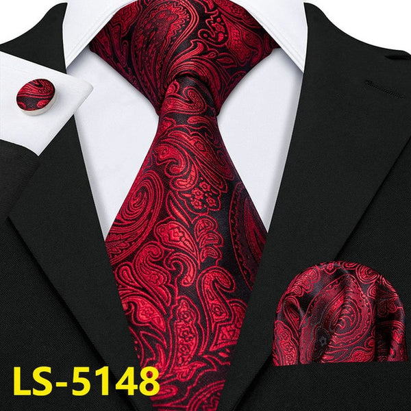 Male Luxury Neck Tie For Men Business Red Striped 100% Silk Tie Set Barry.Wang Fashion Design Neckwear Dropshipping LS-5022 | Vimost Shop.