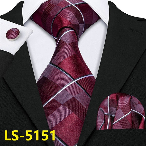 Male Luxury Neck Tie For Men Business Red Striped 100% Silk Tie Set Barry.Wang Fashion Design Neckwear Dropshipping LS-5022 | Vimost Shop.