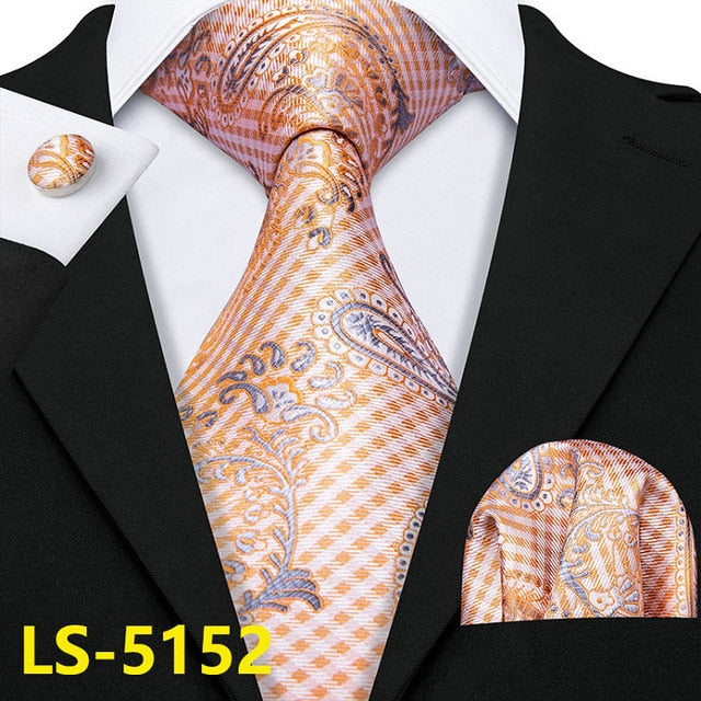 Male Luxury Neck Tie For Men Business Red Striped 100% Silk Tie Set Barry.Wang Fashion Design Neckwear Dropshipping LS-5022 | Vimost Shop.