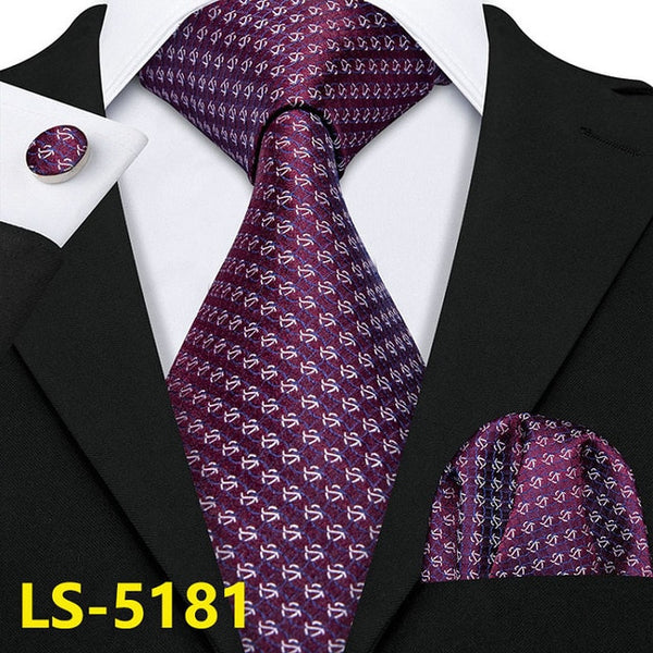 Male Luxury Neck Tie For Men Business Red Striped 100% Silk Tie Set Barry.Wang Fashion Design Neckwear Dropshipping LS-5022 | Vimost Shop.