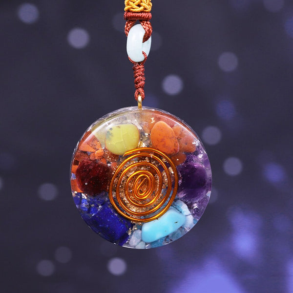 7 Chakra Orgone energy pendant necklace healing stones EMF protection For women energy meditation Jewelry | Vimost Shop.