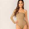 One Shoulder Form Fitting Bodysuit Stretchy Sexy Solid Long Sleeve Basics Bodysuits | Vimost Shop.