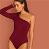 One Shoulder Form Fitting Bodysuit Stretchy Sexy Solid Long Sleeve Basics Bodysuits | Vimost Shop.