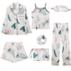 Women 7 Pieces Pajamas Sets Stain Faux Silk Sleepwear | Vimost Shop.
