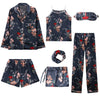 Women 7 Pieces Pajamas Sets Stain Faux Silk Sleepwear | Vimost Shop.