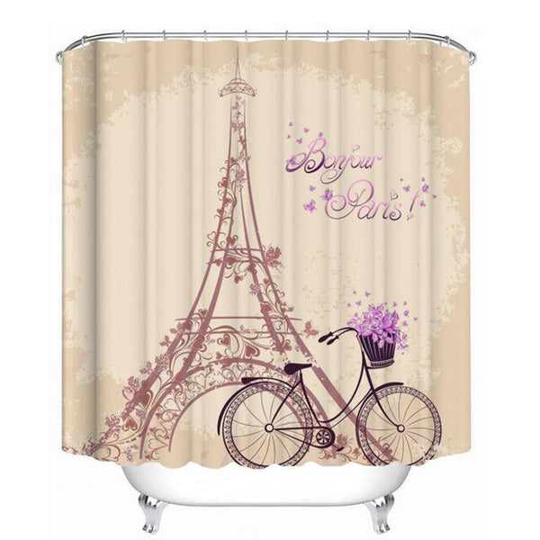 Paris Tower Landscape 3D Waterproof Shower Curtains Bathroom Curtain Sets Anti Slip Pedestal Rug Lid Toilet Cover Bath Mat Set | Vimost Shop.
