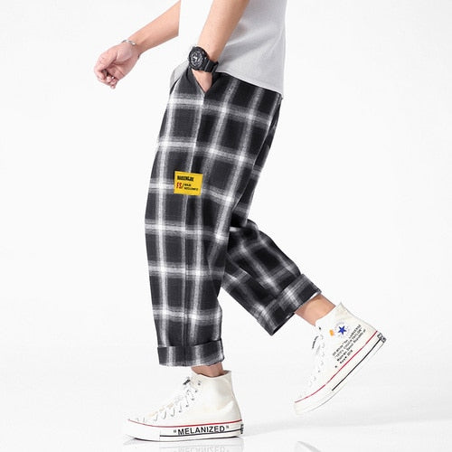 Men's Joggers Plaid Pants Man Black Cotton Comfortable Pant Summer Casual Streetwear Loose Trouser Japanese Trendy Sweatpants | Vimost Shop.