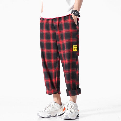 Men's Joggers Plaid Pants Man Black Cotton Comfortable Pant Summer Casual Streetwear Loose Trouser Japanese Trendy Sweatpants | Vimost Shop.