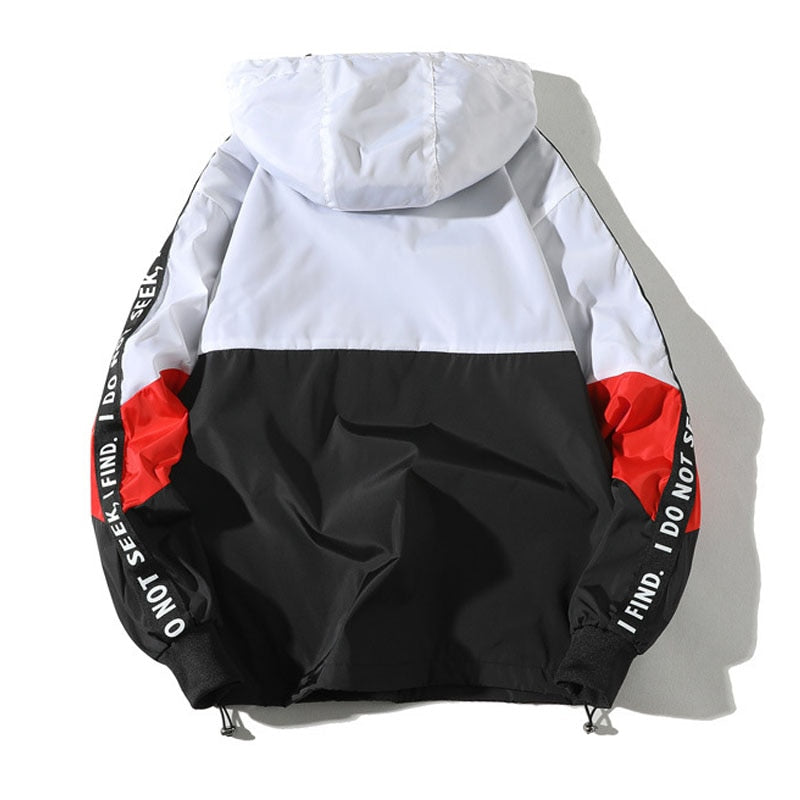 Spring Hip Hop Mens Hooded Windbreaker Jacket Patchwork Vintage Loose Track Hoodie Jacket Coats Streetwear Chaqueta hombre | Vimost Shop.