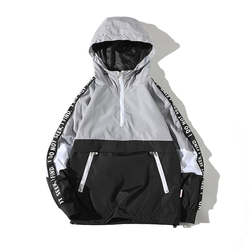 Spring Hip Hop Mens Hooded Windbreaker Jacket Patchwork Vintage Loose Track Hoodie Jacket Coats Streetwear Chaqueta hombre | Vimost Shop.