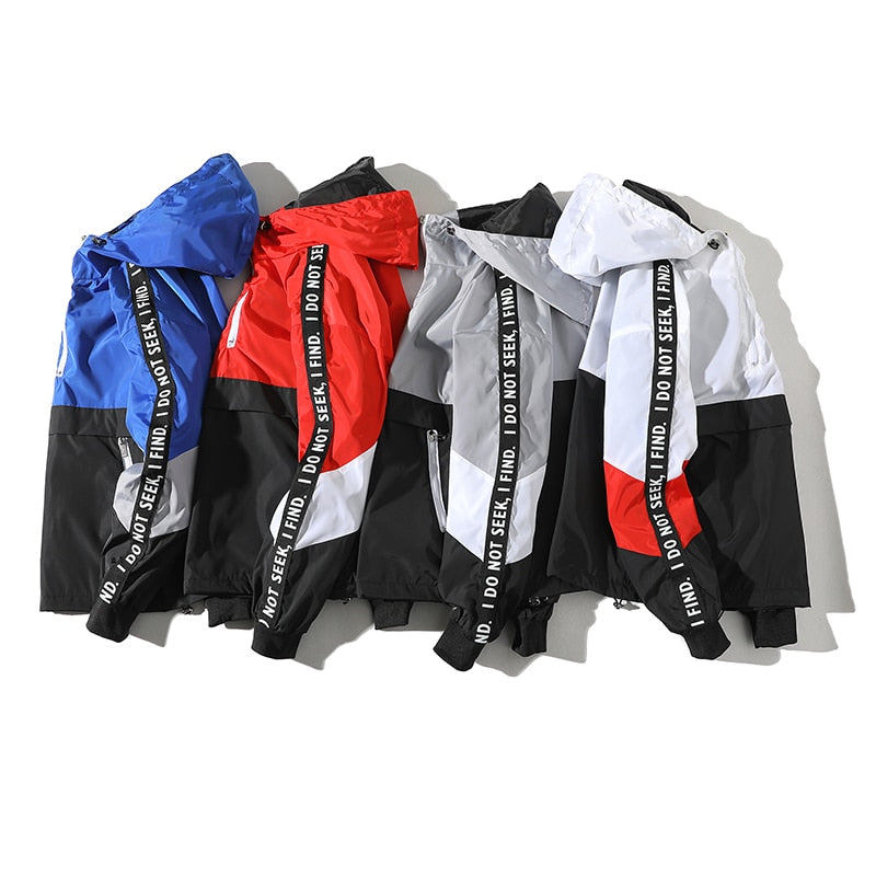 Spring Hip Hop Mens Hooded Windbreaker Jacket Patchwork Vintage Loose Track Hoodie Jacket Coats Streetwear Chaqueta hombre | Vimost Shop.
