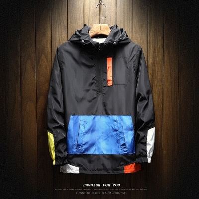 Spring Hip Hop Mens Hooded Windbreaker Jacket Patchwork Vintage Loose Track Hoodie Jacket Coats Streetwear Chaqueta hombre | Vimost Shop.