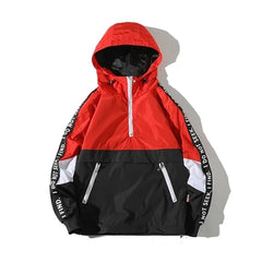 Spring Hip Hop Mens Hooded Windbreaker Jacket Patchwork Vintage Loose Track Hoodie Jacket Coats Streetwear Chaqueta hombre