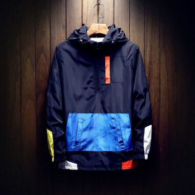 Spring Hip Hop Mens Hooded Windbreaker Jacket Patchwork Vintage Loose Track Hoodie Jacket Coats Streetwear Chaqueta hombre | Vimost Shop.