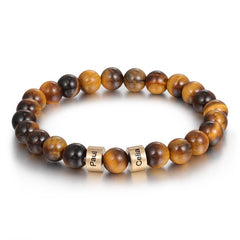 Personalized Name Engraving Men Bracelet Customized Lava Tiger Eye Stone Beads Bracelets Handmade Jewelry Gifts for Boyfriend