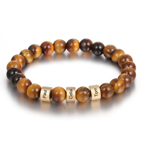 Personalized Name Engraving Men Bracelet Customized Lava Tiger Eye Stone Beads Bracelets Handmade Jewelry Gifts for Boyfriend | Vimost Shop.
