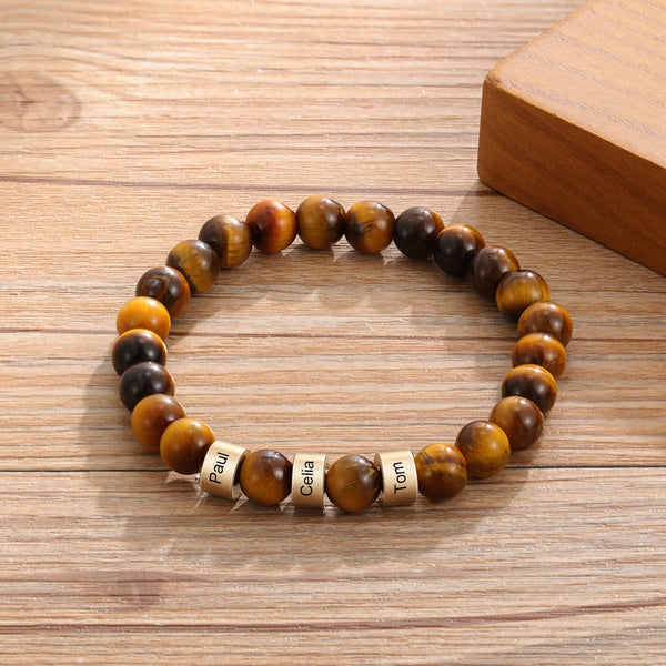 Personalized Name Engraving Men Bracelet Customized Lava Tiger Eye Stone Beads Bracelets Handmade Jewelry Gifts for Boyfriend | Vimost Shop.
