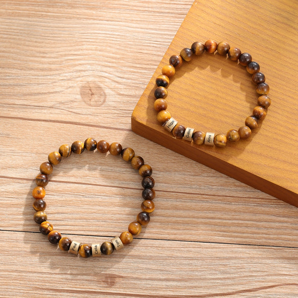 Personalized Name Engraving Men Bracelet Customized Lava Tiger Eye Stone Beads Bracelets Handmade Jewelry Gifts for Boyfriend | Vimost Shop.