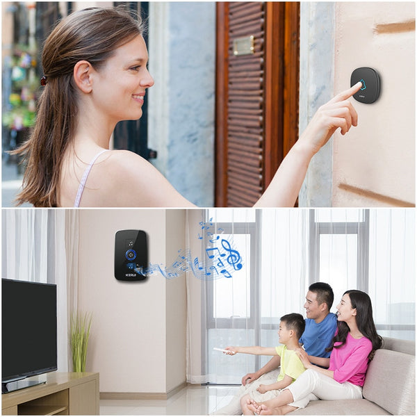 Home Security Welcome Wireless Doorbell Smart Chimes Doorbell Alarm LED light 32 Songs with Waterproof Touch Button | Vimost Shop.