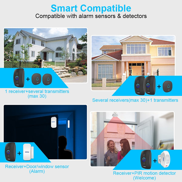 Home Security Welcome Wireless Doorbell Smart Chimes Doorbell Alarm LED light 32 Songs with Waterproof Touch Button | Vimost Shop.