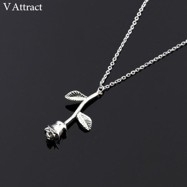 V Attract Collier Femme Stainless Steel Long Chain Collier Pink Rose Flower Statement Necklace Women Jewelry Maxi Choker | Vimost Shop.