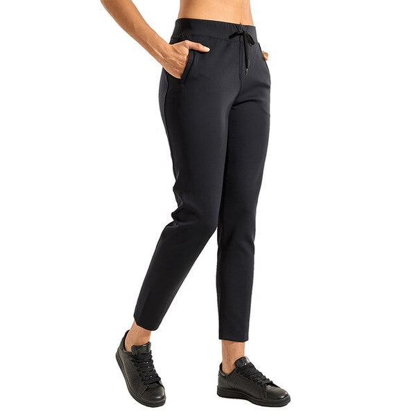 Women's Stretch Casual Pants Drawstring Jogger Travel Lounge Sweatpants with Zipper Pockets