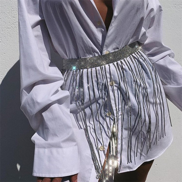 New Luxury Bling Rhinestone Belts Long Tassel Fringe Belt Gold Crystal Chain Wedding Bridal Belt Straps For Women Belt Accessory | Vimost Shop.