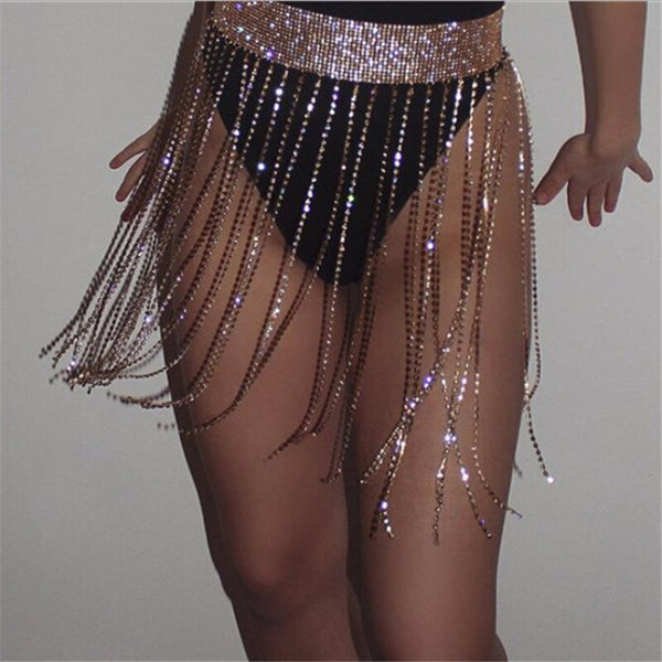New Luxury Bling Rhinestone Belts Long Tassel Fringe Belt Gold Crystal Chain Wedding Bridal Belt Straps For Women Belt Accessory | Vimost Shop.
