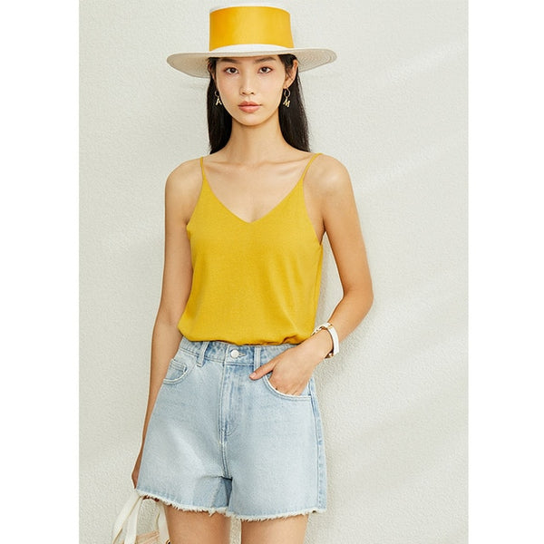 Minimalism Spring Summer Knitted Soft Solid Vest tops Women Causal Vneck sleeveless Camisole Top Women | Vimost Shop.