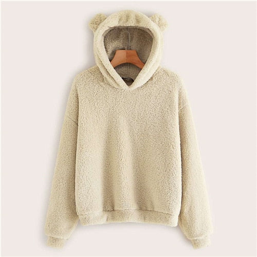 Preppy Lovely With Bears Ears Solid Teddy Hoodie Pullovers Sweatshirt Campus Casual Sweatshirts | Vimost Shop.