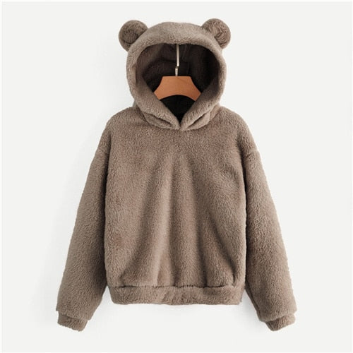 Preppy Lovely With Bears Ears Solid Teddy Hoodie Pullovers Sweatshirt Campus Casual Sweatshirts | Vimost Shop.