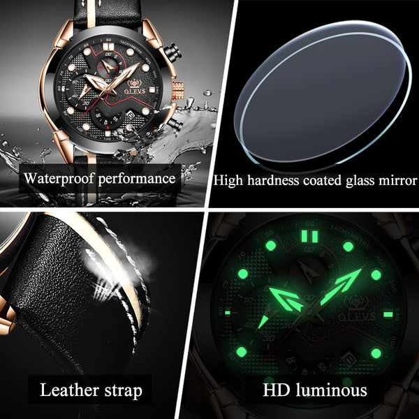 Men Watch Sport luminous chronograph leather Waterproof Top Brand OLEVS Fashion Luxury quartz clock watch Relogio Masculino | Vimost Shop.