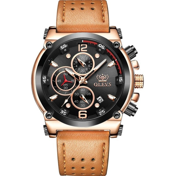 Men Watch Sport luminous chronograph leather Waterproof Top Brand OLEVS Fashion Luxury quartz clock watch Relogio Masculino | Vimost Shop.