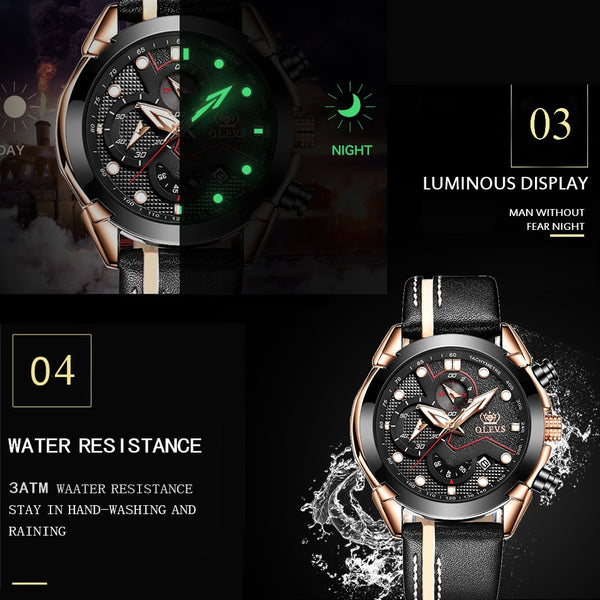 Men Watch Sport luminous chronograph leather Waterproof Top Brand OLEVS Fashion Luxury quartz clock watch Relogio Masculino | Vimost Shop.