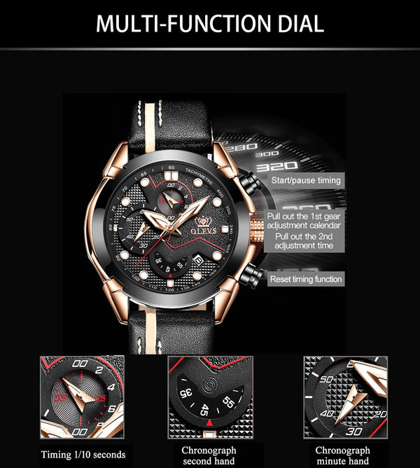 Men Watch Sport luminous chronograph leather Waterproof Top Brand OLEVS Fashion Luxury quartz clock watch Relogio Masculino | Vimost Shop.