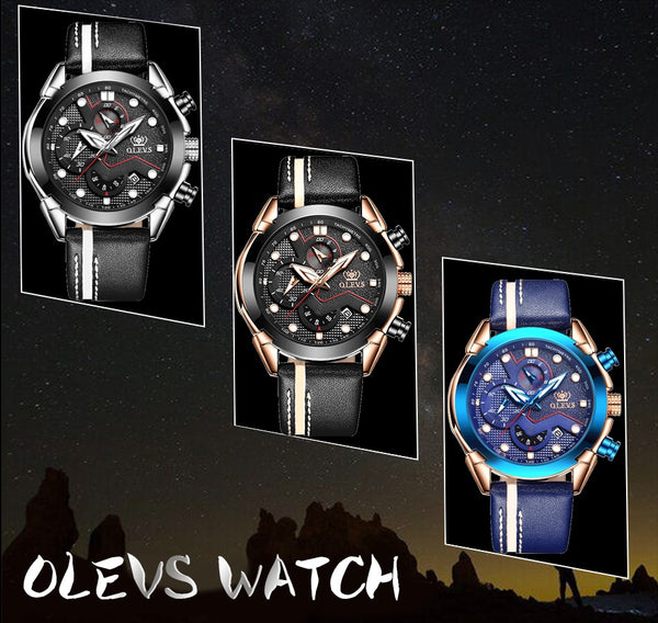 Men Watch Sport luminous chronograph leather Waterproof Top Brand OLEVS Fashion Luxury quartz clock watch Relogio Masculino | Vimost Shop.